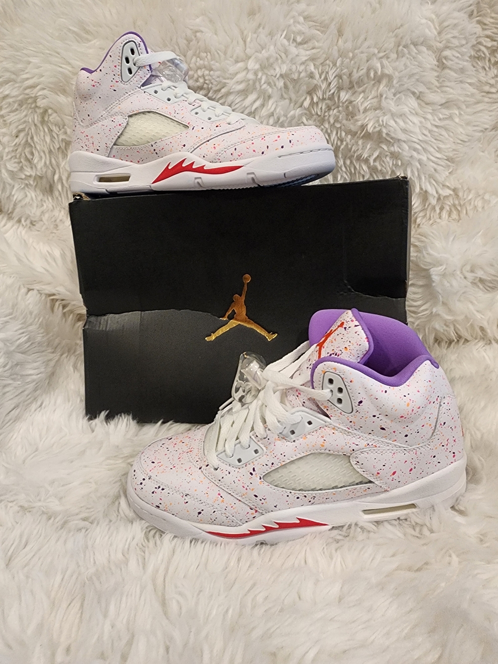 Kids White and Purple High-Top Athletic Shoes - Brand: Jordan